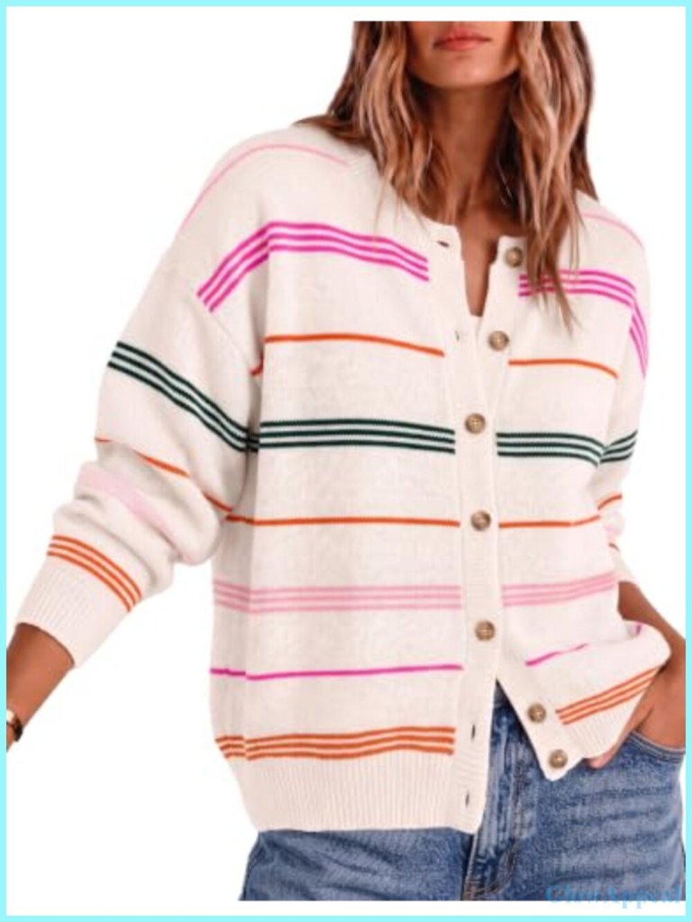 Chunky Striped Cardigan Button Up Open Front Oversized Knit Sweater